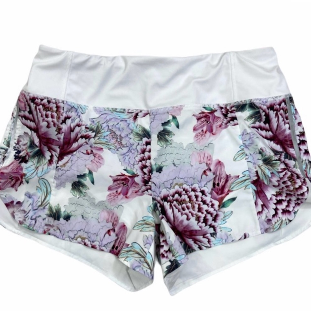 Athleta Run Free Peony Floral Pink Garden Shorts Sz M - Picture 3 of 10